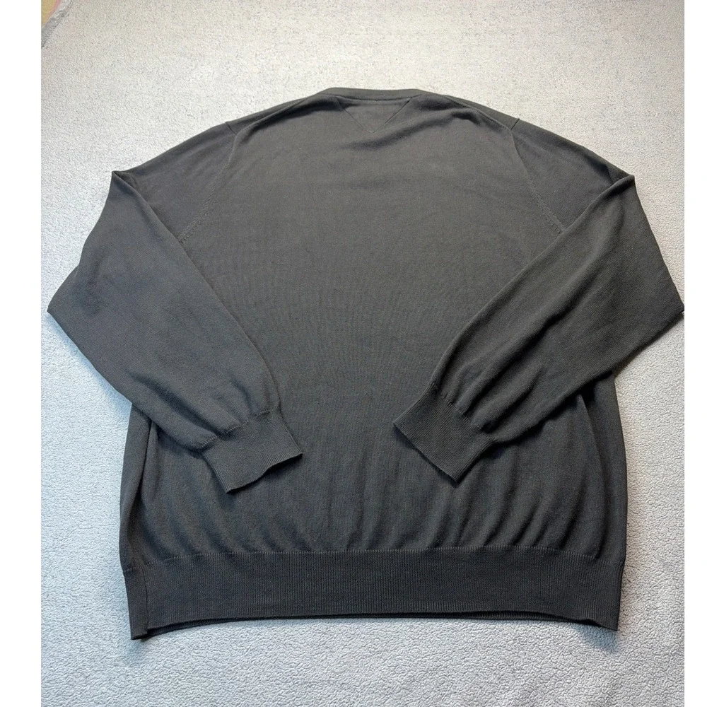 Tommy Hilfiger Men XXL Black Premium Cotton V-Neck Logo Knit Sweater Long Sleeve